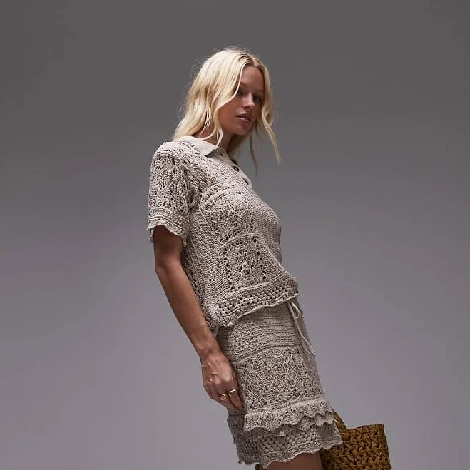 Topshop Knit Crochet Mini Skirt