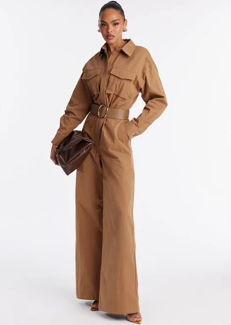 Fashion Nova Antionette Belted Wide Leg Jumpsuit