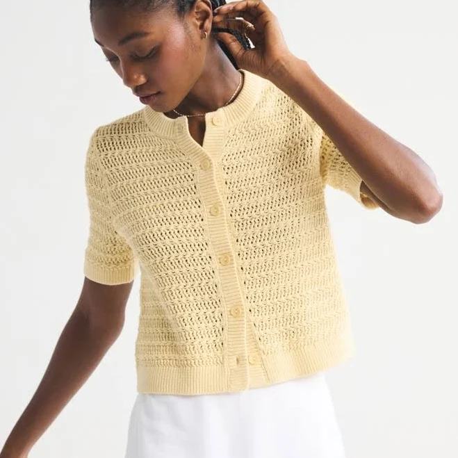 Abercrombie & Fitch Women's Textural Short-Sleeve Crew Cardigan