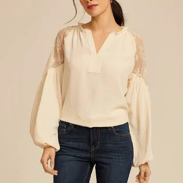 maurices Women's Lace Shoulder Balloon Sleeve Blouse