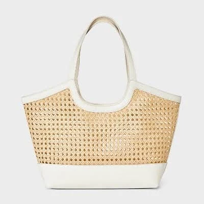 A New Day Natural Straw Caning Tote Bag