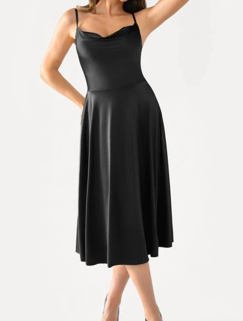Popilush Women's Shapewear Strappy Cowl Neck Fit & Flare Midi Dress