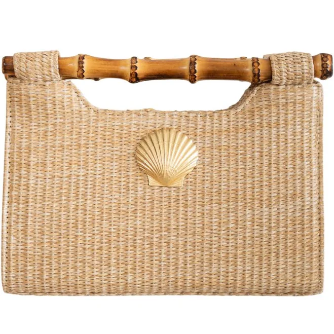 Women's Mary Natural Straw Clutch Bamboo Handle Bag