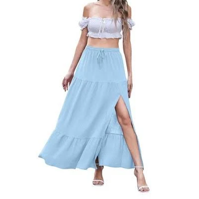 Women's Flowy Ruffle Hem A-Line Skirt with Side Slit