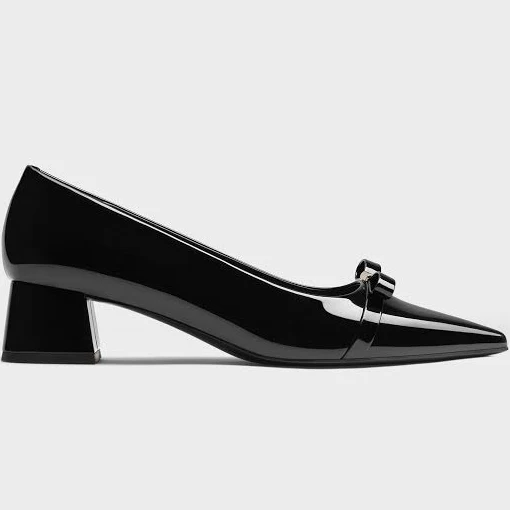 Charles & Keith Dorian Patent Bow Pointed-Toe Block-Heel Pumps