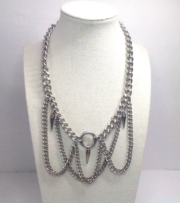 Claire's Silver Tone Heavy Chain Layered Necklace With Metal Charms