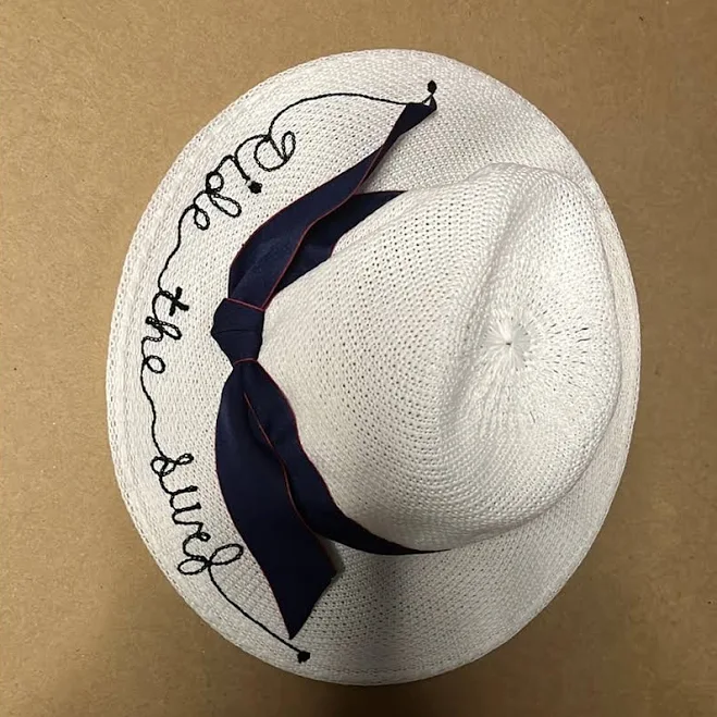 Chanceux28 Straw Hat with Navy Ribbon