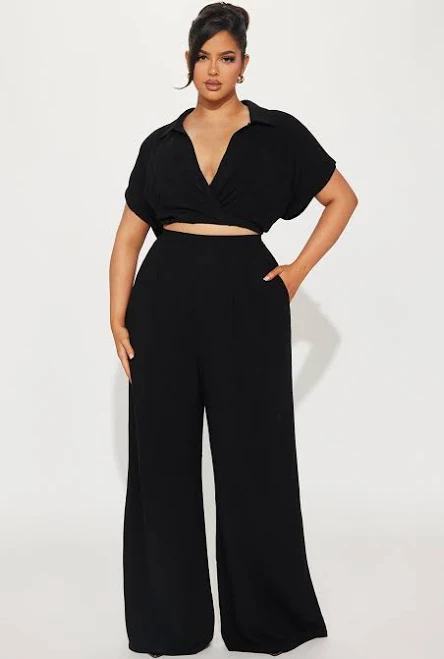 Fashion Nova Andrea Linen Cropped Blouse and Pant Set