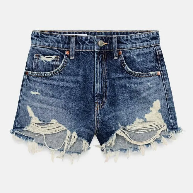 Woman Zara Trf Curved High-Waisted Denim Shorts