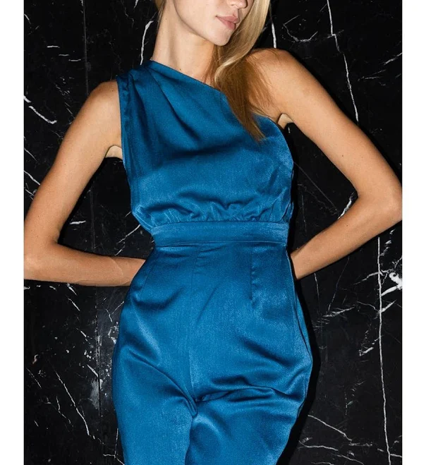 One Shoulder Satin Jumpsuit