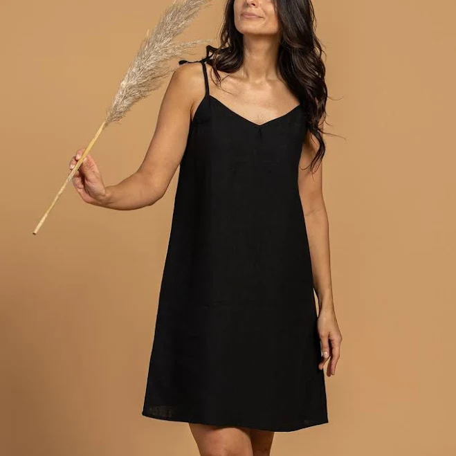 Slip Linen Dress for Woman Organic Black Dress with Adjustable Straps Linen Summer Dress Sustainable Mini Slip Dress LIV