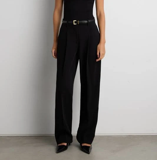 Oak + Fort Vetiver Wide Leg Crepe Tailored Trousers