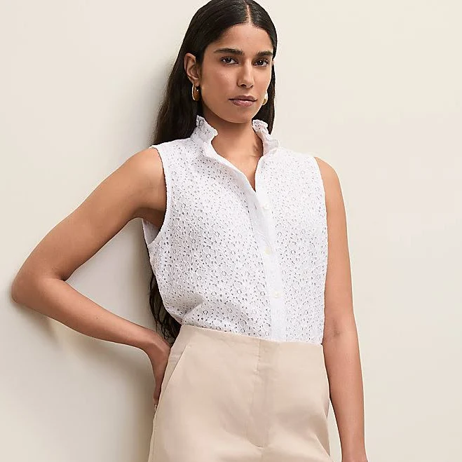 Ann Taylor Women's Petite Ruffle Collar Lace Shirt