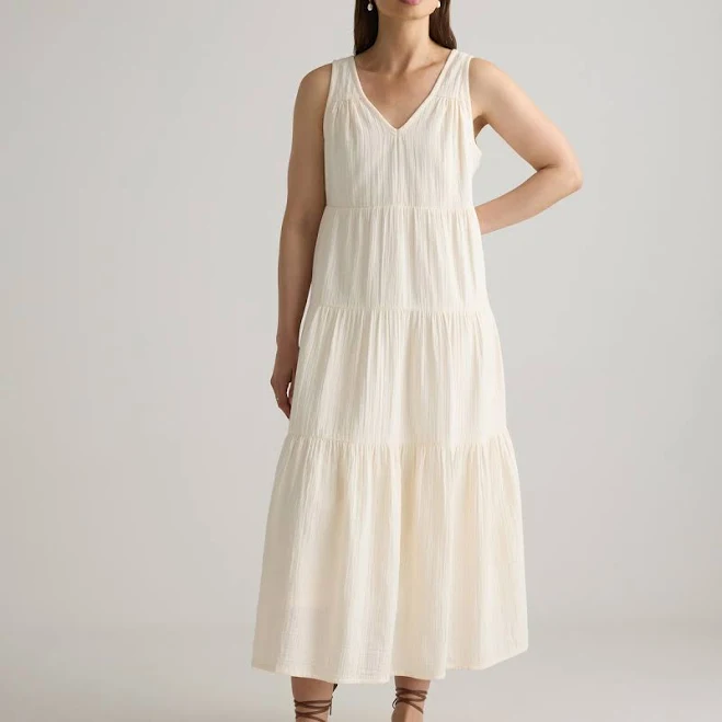 Quince Women's Organic Cotton Gauze Tiered Maxi Dress