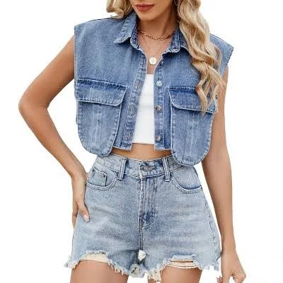 Sleeveless Cropped Denim Vest