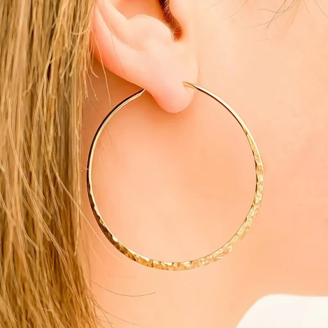 14K Gold Filled Hammered Hoop Earrings