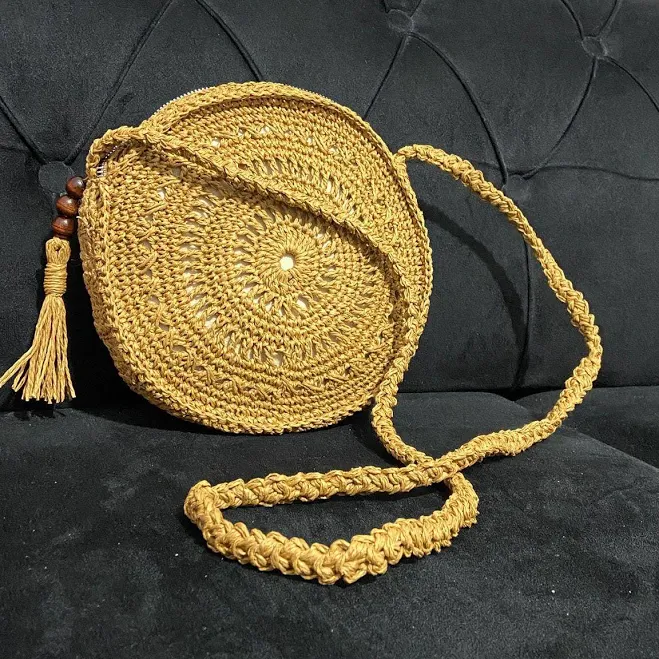 Handmade Woven Round Raffia Crossbody Bag