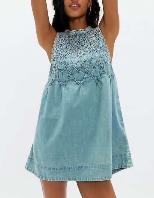Free People Maisie Smocked Denim Mini Dress