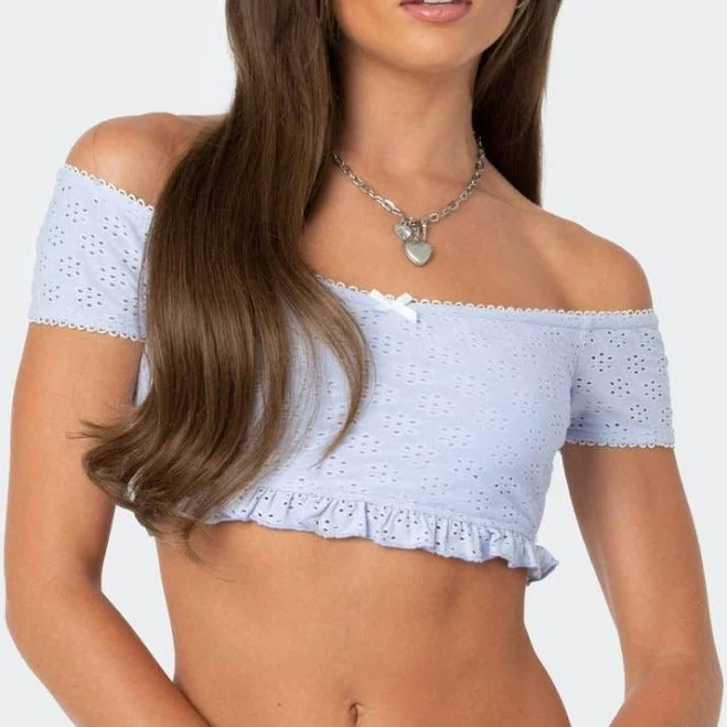 Edikted Women's Off-the-Shoulder Eyelet Crop Top