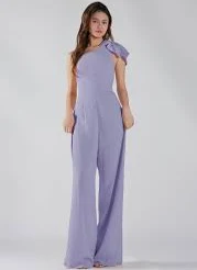 One-Shoulder Wide-Leg Chiffon Pants