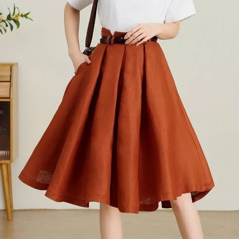 Women's Flowy A-Line Linen Skirt with Pockets