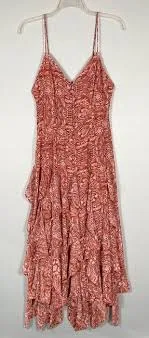 Vici Dress Womens Sz Small Orange Tiered Maxi V Neck Adjustable Spaghetti Straps