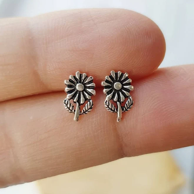 Sterling Silver Dainty Flower Stud Earrings