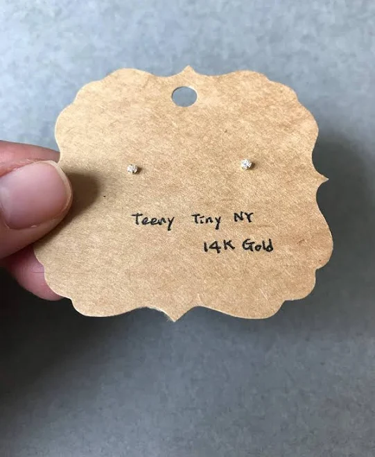 14K Solid Gold Tiny Clear CZ Stud Earrings