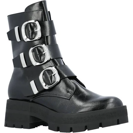 Madden NYC Women's Faux Leather Buckle Combat Boots