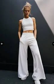 FP Free People Movement GO TO SET Rib Knit Tank & Wide Leg Pant Set IVORY NWT XL