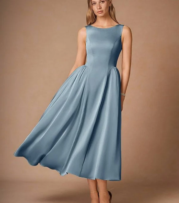 Azazie Midi Dresses A-Line Wedding Guest Formal Dresses Bateau