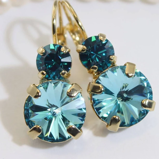 ZIRCON Teal Aqua Crystal Drop Earrings