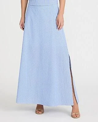 Express Women's High Waisted Striped Cotton Maxi Skirt with Side Slit