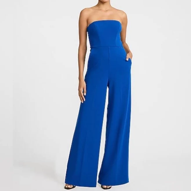 Express Women's Strapless Wide Leg Crepe Jumpsuit with Pockets