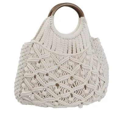 Magid Cotton Macrame Tote with Wooden Handles