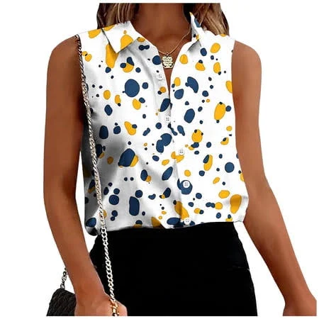 Women's Sleeveless Abstract Print Button Down Blouse
