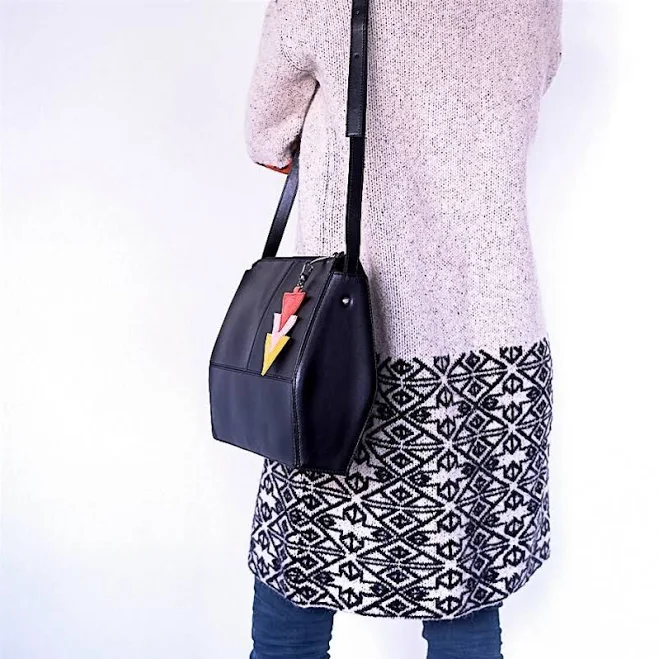 Geometric Vegan Leather Crossbody Bag with Keychain