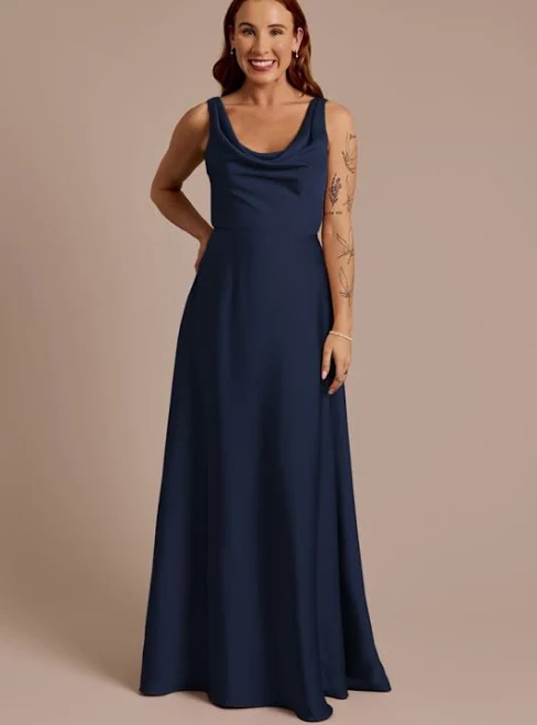 DB Studio Matte Satin Cowl Neck Tie Back Dress