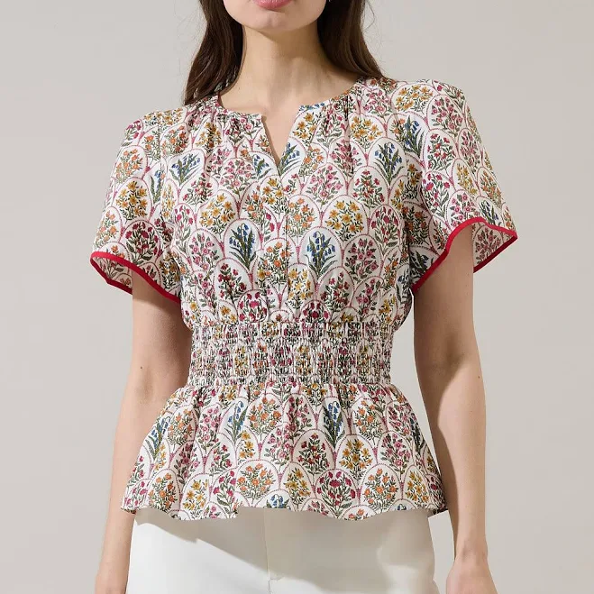 Sugarlips Oreanna Floral Sarina Smocked Peplum Top