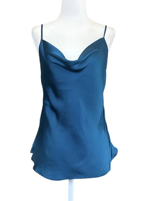 Banana Republic Turquoise Teal Blue Satin Cowl Drape Bias Cami Tank