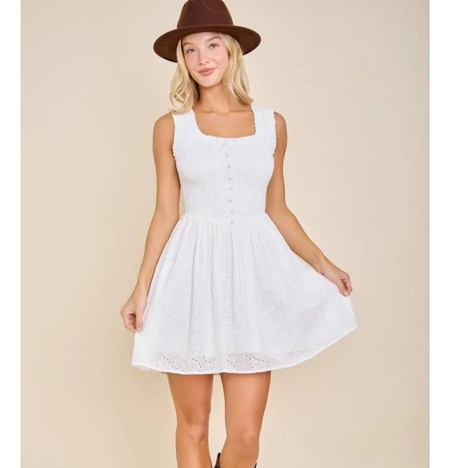 Eyelet Smocked Mini Dress