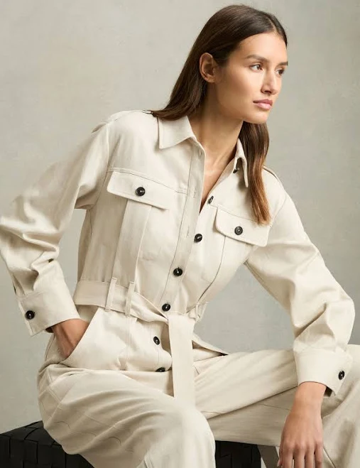 Reiss - Cream Wide Leg Utility Jumpsuit, 18