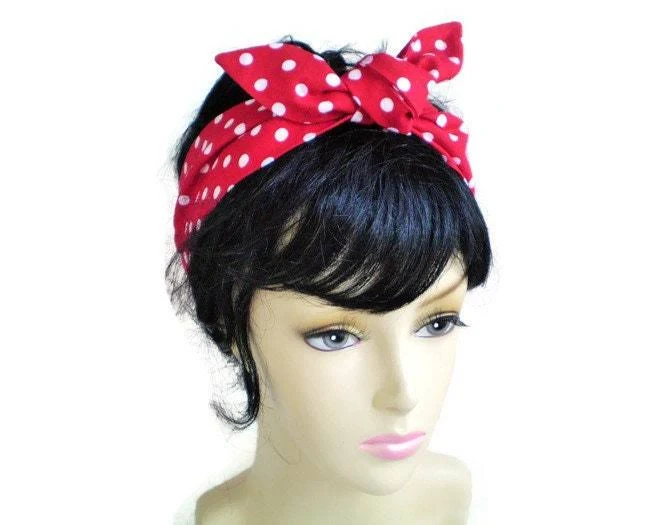 Red and White Polka Dot Head Scarf, 1940s Head Scarf, 1950s Head Scarf, 50s Pin Up Head Scarf, Red and White Dot Headwrap