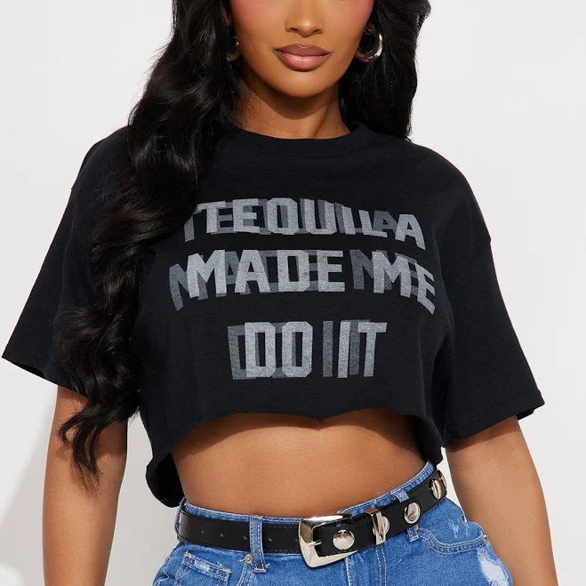 Fashion Nova Cropped Tequila Made Me Do It Graphic T-Shirt