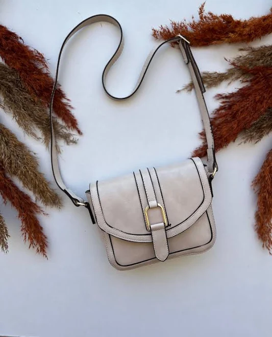 Minimalist Vegan Leather Crossbody Bag with Gold Buckle