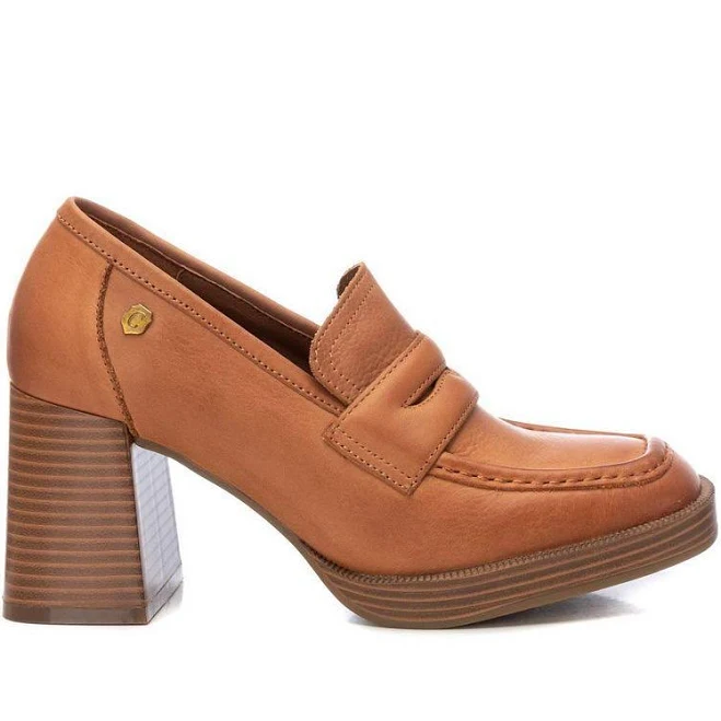 Carmela Collection, Women's Leather Heeled Loafers 161218, Size: 9, Camel