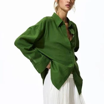 H&M Ladies Oversized Linen-Blend Shirt