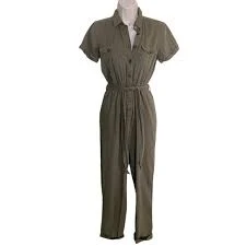 SO Olive Green utility Jumpsuit with Elastic Waist and Short Sleeves Size S