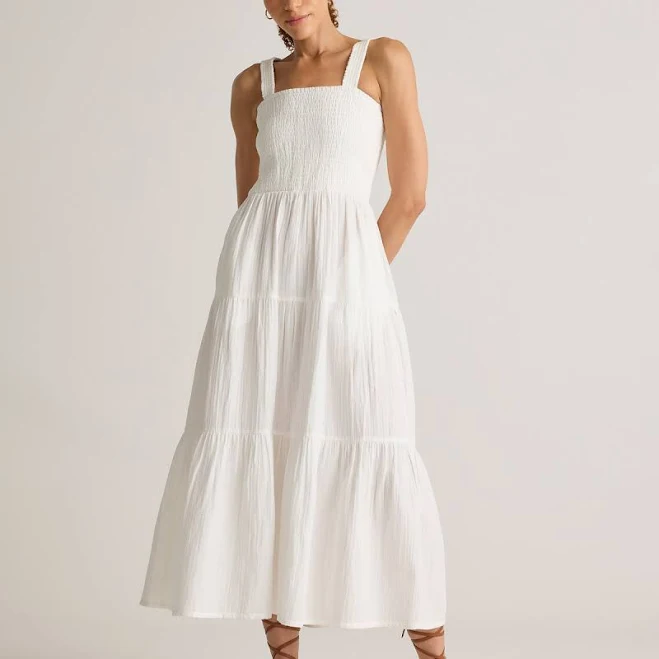 Quince Women's Organic Cotton Gauze Smocked Maxi Dress