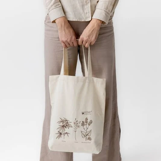 Tote Bag Canvas Bag "Hemp Organic Life" Natural Shopping Bag with print of plants Hemp Linen Buckwheat Hulls Shoulder Bags thicker cotton